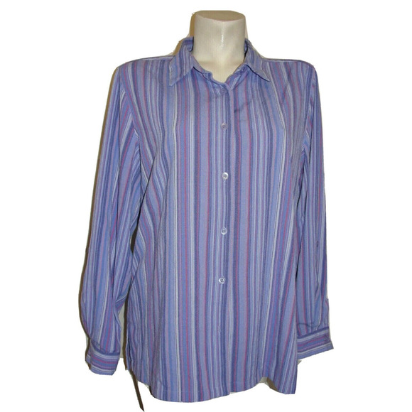 THE TOG SHOP Top Women's Size L Purple Pink Stripe Poly Rayon LS Button Blouse - Picture 1 of 4